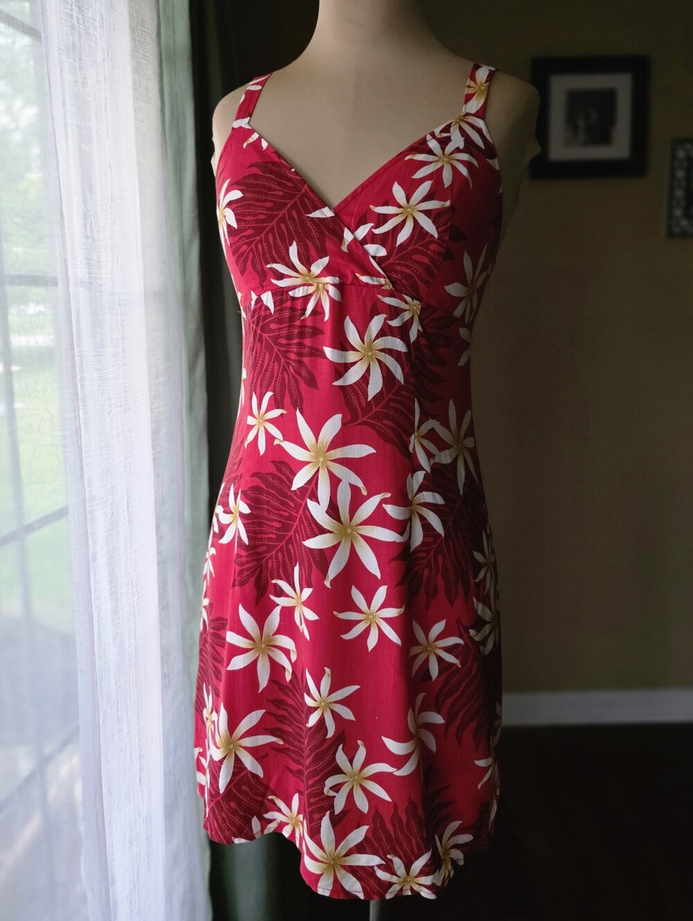 Vintage‎ Aqua Blues Red Floral Rayon Hawaiian Dress Y2K Tropical Vacation Medium